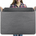 OIASKET 118L Extra Large Blanket Basket, 24.8" x 17.7" x 17.2" Woven Storage Basket for Living Room, Rectangle Nursery Blanket Storage for Toys, Towels, Dirty Clothes (Grey)