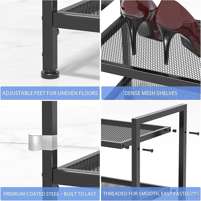 2 Tier Shoe Rack, Expandable Shoe Rack for Closet, Adjustable Shoe Organizer for Entryway, Shoe Storage Organizer for Door Entrance, Garage, Bedroom