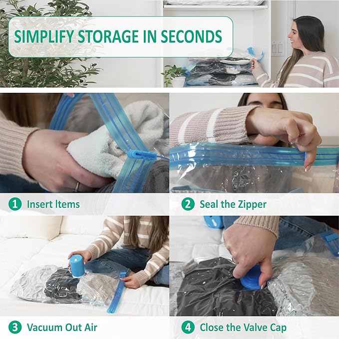 Cozy Essential Travel Vacuum Storage Bags with Rechargeable Cordless USB Pump, Space Saver Bags for Luggage, Suitcase, Carry-On, for Clothes, Blankets, Bedding & Seasonal Storage,6 Combo