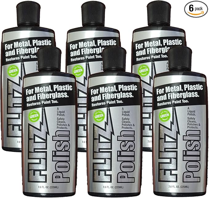 Flitz Multi Purpose Metal Polish Liquid - 7.6oz Bottle of USA-Made Tarnish Remover - For Aluminum, Chrome, Brass, Nickel, Silver - Non-Abrasive Metal Cleaner and Polish, Restorer (6 Pack)