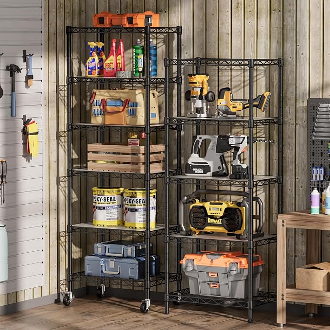SINGAYE Small Wire 5 Adjustable Shelves Pantry Metal Shelf Floor Organizer | Armoire Adjustable Floor Kitchen Narrow Organizer Rack Shelving Short Square Stackable Standing Storage Tier Under Unit