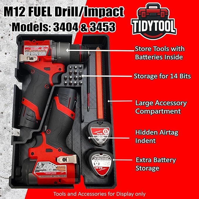 Insert for Milwaukee M12 Drill and Driver– Fits Packout 2-Drawer, 3-Drawer & Multi-Depth 3-Drawer Systems – Reversible Organizer Liner Only