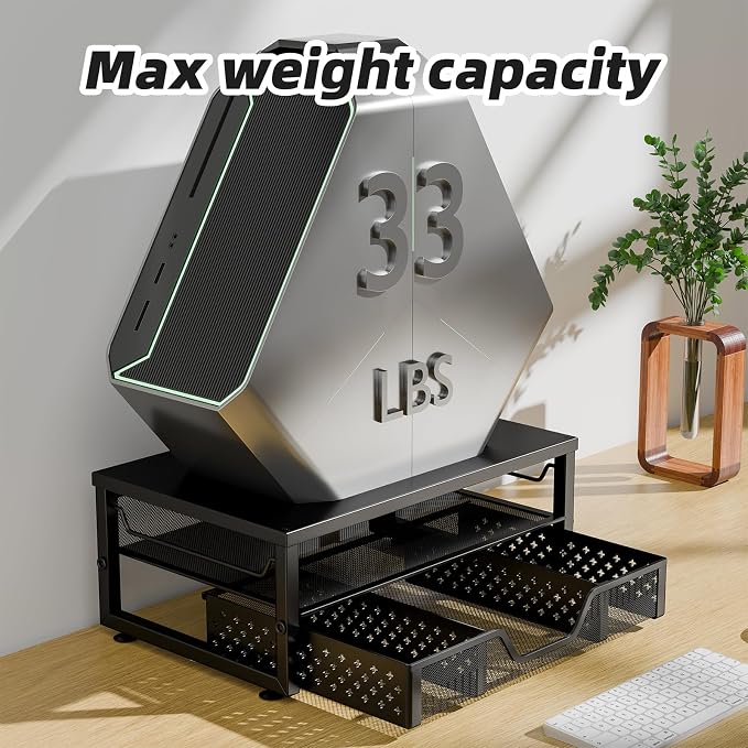 Simple Trending Desk Organizer and Accessories, 2-Tier Computer Monitor Stand Riser with Drawer, Office Desk Accessories & Workspace, Laptop & Printer Stand for Desktop, Black