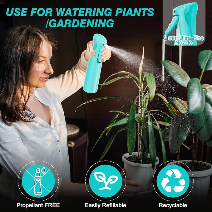 IMPORX Continuous Spray Bottle for Hair 2 Pack (10.1oz/300ml) Cyan | Empty Plastic Ultra Fine Mist Misting Water Mister Spray Bottles for Cleaning Hairstyling Barber Curly Hair Garden Plants