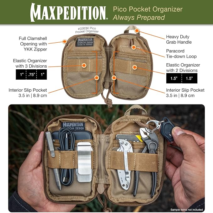 MAXPEDITION Pico Pocket Organizer, Ultra Compact EDC Gear Pouch, Tactical Utility Pouch for Everyday Carry, Tools, Gadgets, Outdoor First-Aid Kit, Survival