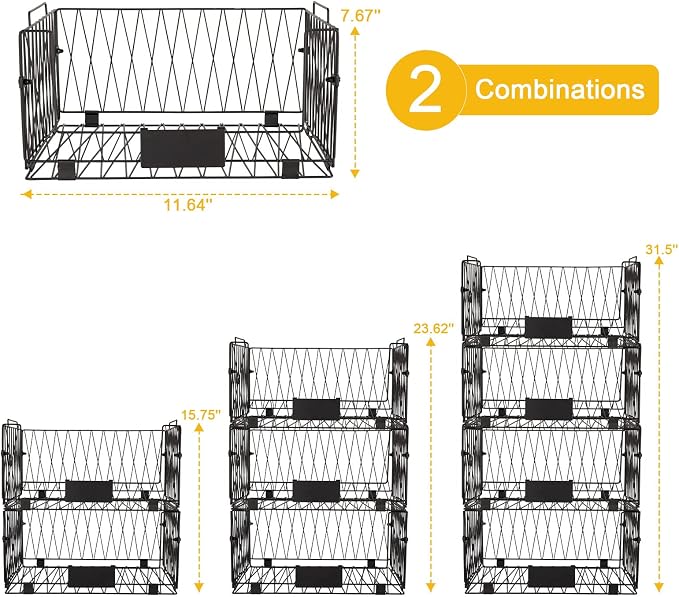 2 PACKS XXL Kitchen Organization and Storage Pantry Baskets, Fruit & Vegetable Basket for Kitchen Cabinet, Stackable Wire Metal Baskets for Snack Chips Onion Potato Cans