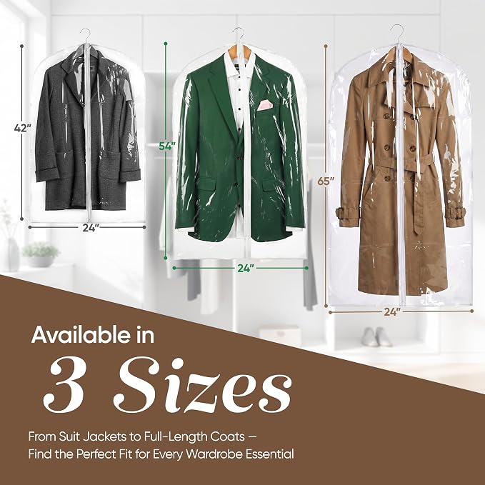 Handy Laundry Clear Vinyl Garment Bag - Protect Your Clothing While Traveling & Dust Free While Hanging in Your Closet. Ideal for Coats, Suits, Dresses or Gowns - Set of 2 (24 X 42 Inches)