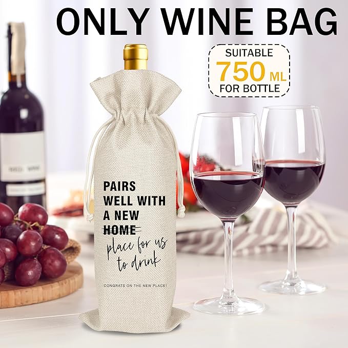 New Apartment Housewarming Gifts Pairs Well with a New Apartment Wine Gifts Bag First New Home Gift Housewarming Party Decorations House Warming Gift for Women Men Couple Reusable Wine Wrap Bag (A31)