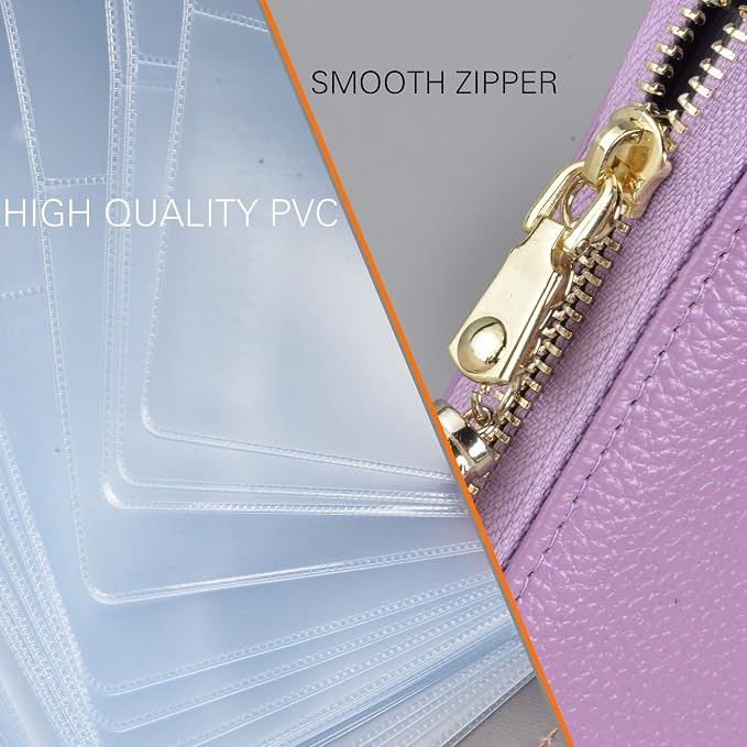 Easyoulife Womens Credit Card Holder Wallet Zip Leather Card Case RFID Blocking (Light Purple)