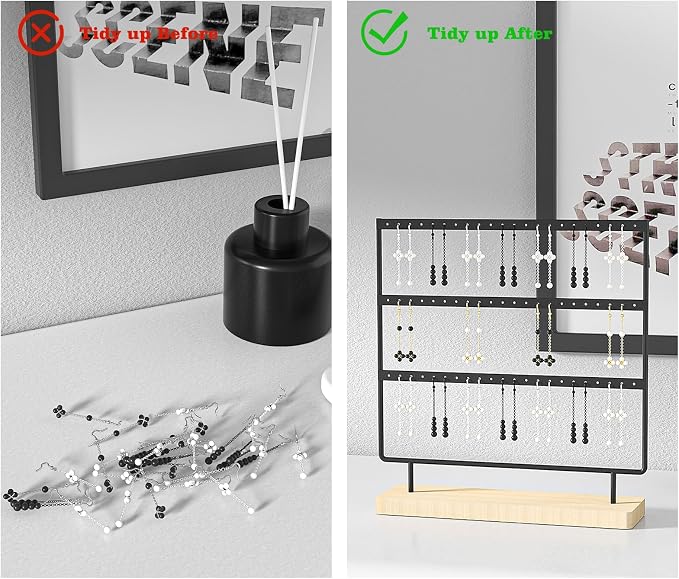 Julysky Earring Holder Organizer,Earring Holder Stand for Hanging Earrings,Earring Display Stand，Earring Organizer Stand，Earring Tree (Black, 3 Layers)