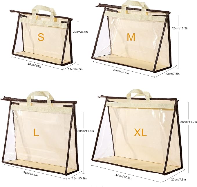 Clear Handbag Storage Bags Purse Organizer for Closet, Zipper Hanging Storage Bag for Handbags, L, 2PCS