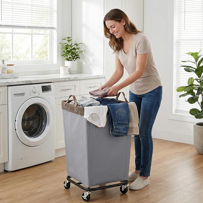 StorageWorks Laundry Basket with Wheels for Clothes, 160L Slate Hamper Cart
