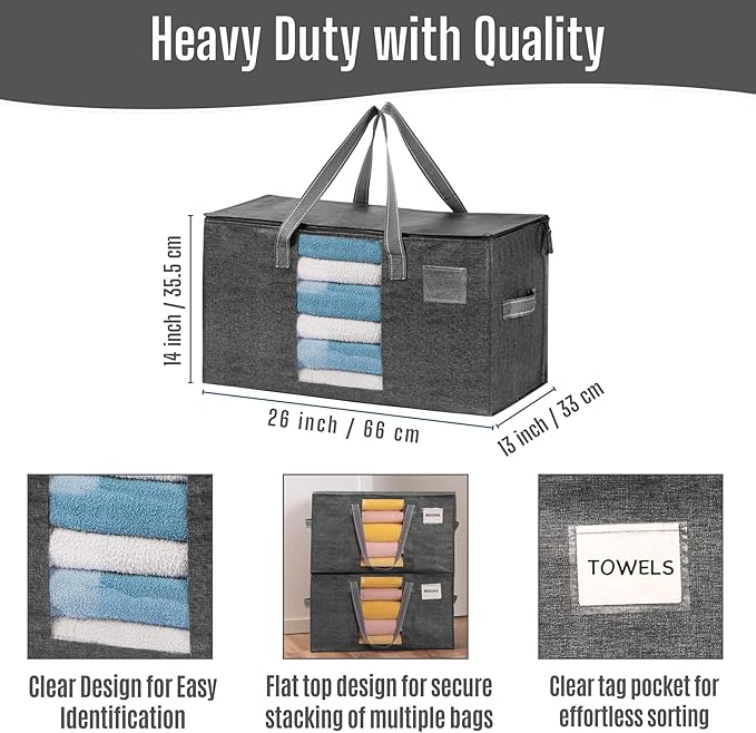 VENO 10 Pack Moving Bags, Comforter and Blanket Storage Bags for Closet, Moving Boxes, Boxes with Lids Alternative, College Dorm Packing Supplies, Foldable Heavy-Duty Tote with Window (Gray, 10 Pack)