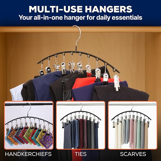2-Pack Legging Hangers, Space-Saving Closet Organizer with 20 Stainless Steel Clips Total, Holds 20 Leggings, Yoga Pants, Skirts and Scarf | Anti-Slip Multi Clip Hangers