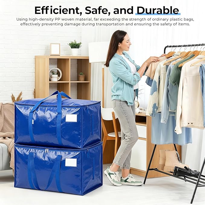 Extra Large Storage Bags, 23 Gallon Capacity, Pink Waterproof Moving Totes with Handles and Label Pocket, Heavy Duty Zipper (2 Pack Blue)