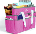 JJRING Craft Organizer Tote Bag, Large Art Storage Caddy with Multiple Pockets, Deep Red Sewing Bag for Art, Craft, Scrapbooking, Medical, and Office Supplies Storage