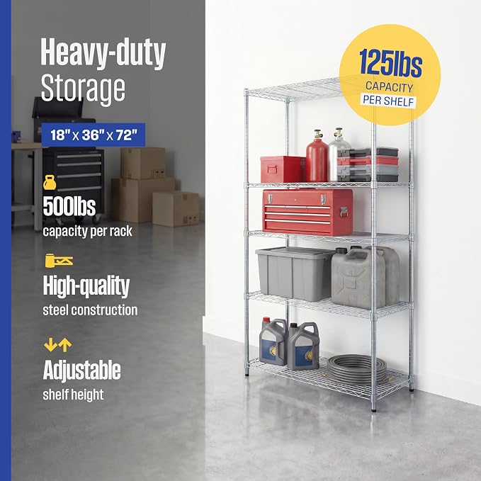 SafeRacks NSF 4-Tier Heavy Duty Steel Wire Shelves (18"x36"x72")