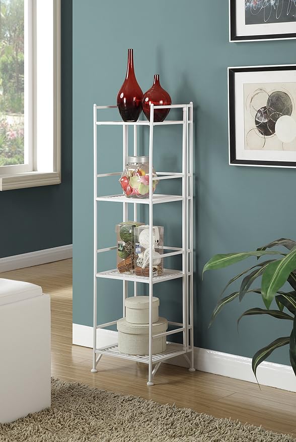 Convenience Concepts Xtra Storage 4 Tier Folding Metal Shelf, White
