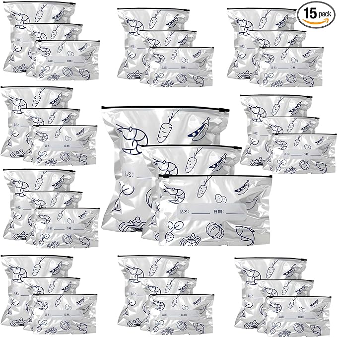 Reusable Aluminum Foil Sealable Storage Bags - Freezer Bags, Resealable Stand Up Pouches for Fresh Keeping, with Label, Zip Lock, Suitable for Vegetable, Fruit, Meat, and More,3 Size (30)
