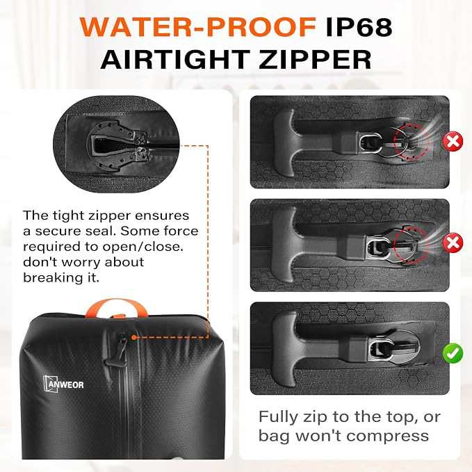 3 Pack Bag with Vacuum Travel for Suitcase, 23L Overpack Vacuum Bags w/Pump | IP68 Waterproof Compression Bags For Carry On Luggage&Backpacks, Reusable Nylon Vacuum Seal Bags For Clothing Travel Kit