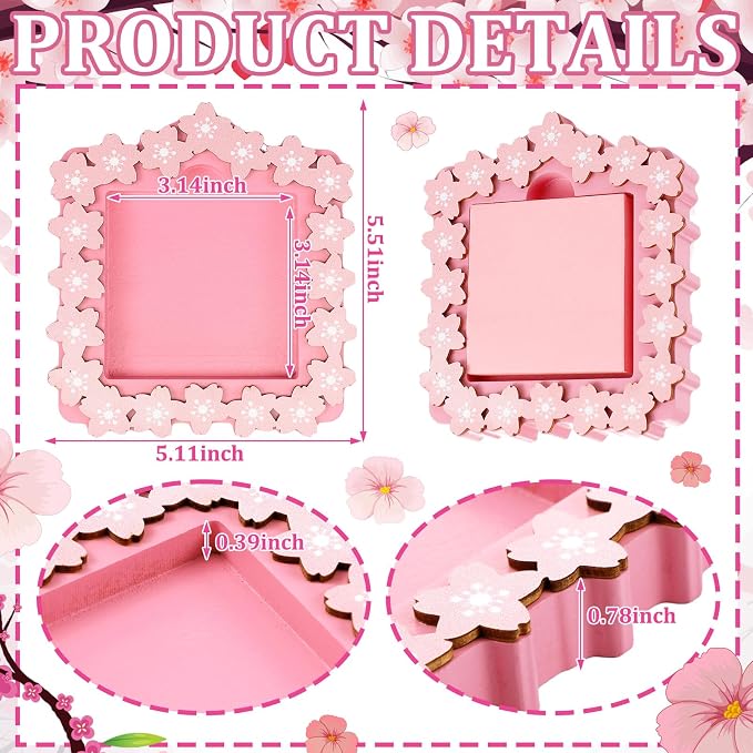 Cherry Blossom Sticky Note Holder Large Wood Notepad Dispenser 3 x 3 Sticky Notes Organizer Cute Self Stick Memo Pad Holder for Desk Office Back to School Gift, No Pads Included