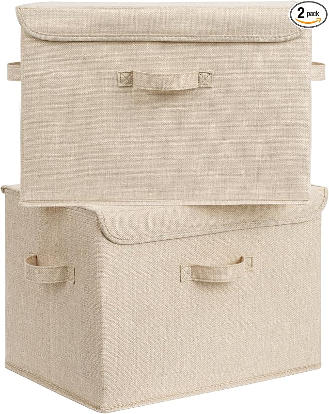 GRANNY SAYS Closet Storage Bins, Decorative Storage Boxes with Lids, Clothes Organizing Bins, Lidded Baskets for Toys, Clothing, Extra Large, Khaki, 2-Pack