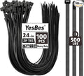 100 PCS Zip Ties 24 Inch Heavy Duty, Large Cable Ties 500lbs Tensile Strength, Black Zip Ties for Indoor and Outdoor Use, UV Resistant Wire Ties