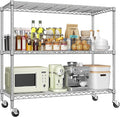DurayLoly 45" W 3-Tier Metal Shelf on Wheels,450lbs,Kitchen, Laundry,Garage | 19mm chrome steel, 150 lbs/shelf, lock casters or switch to leveling feet, tool-free setup, fits pantry & bedroom