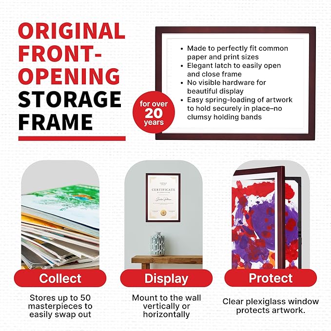 Dynamic Frames Li’l Davinci Front-Open 2-Pack Kids Art Frames, Wooden Frames for 12x18 Artwork, Prints & Certificates, Store up to 50 per Frame, 14.75 x 20.75 Outer Dimensions, Cherry