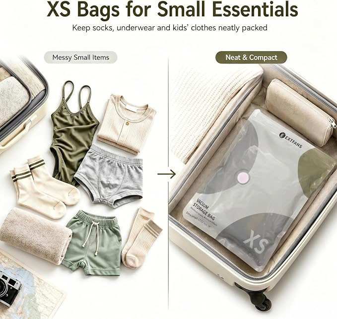 Travel Vacuum Bags with Electric Pump: 9 Pack XS/S/M/L Vacuum Seal Bags for Clothes, up to 80% Space Saver Compression Packing Bags for Suitcase, Carry-On, Cruise, Dorm & Seasonal Storage