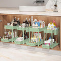 Sevenblue 4-Pack 2-Tier Under Sink Organizer with Pull Out Drawers | Multi-use kitchen & bathroom storage. Includes hanging hooks and cups. Green, space-saving cabinet design. 14.8 Inch