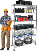 YNN Storage Shelves,2100Lbs 6 Tier Heavy Duty Metal Rolling Shelving Unit with Wheels & 8 Hooks, Adjustable Garage Wire Rack for Kitchen, Bathroom,Industrial,Pantry(36" W x 14" D x 72" H,Black)