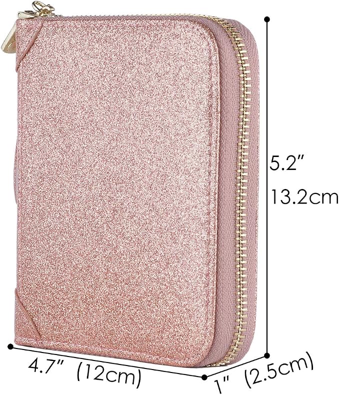 Easyoulife Womens Credit Card Holder Wallet Zip Leather Card Case RFID Blocking (Glitter Gold)