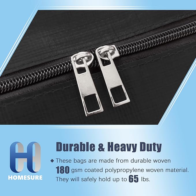 HOMESURE 12 Pack Large Strong Moving Bags with Zippers & Carrying Handles - Water-Resistant - Heavy Duty Storage Tote for Space Saving Moving Storage, Fold Flat, Alternative to Moving Box (Black)