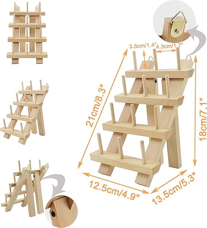 New brothread 60 Spools + 12 Spools Wooden Thread Rack/Thread Holder Organizer with Hanging Hooks for Embroidery Quilting and Sewing Threads - Mother + Baby Thread Rack