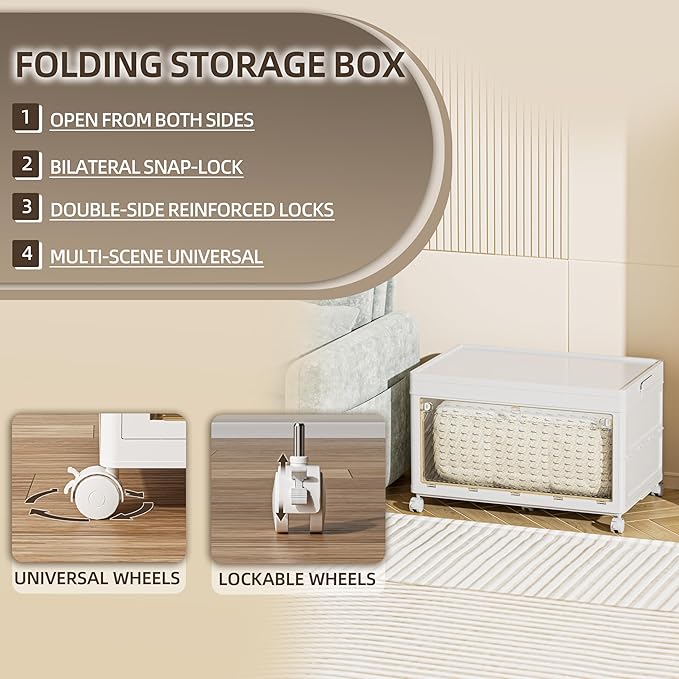 96 QT / 24 Gal Large Foldable Storage Cabinet with Wheels - Extra Capacity, Transparent Front & Back Doors, One-Pull Assembly, Silent Casters for Garage/Stockpile (PP Material)