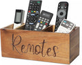 LBEMEY Remote Control Holder Caddy, Acacia Wood TV Remote Holder, Remote Organizer for Table, Vintage Farmhouse Desk Caddy (Brown-for 5+ Remote Controls)