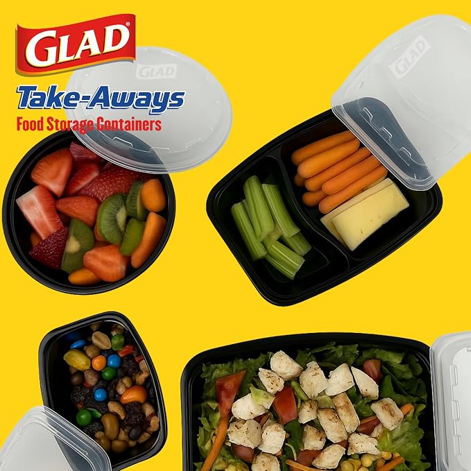 Glad Take-Aways 30-Pack Snap-Seal, Dishwasher and Freezer Safe, Reusable Food Storage Bento Box, Meal Prep Containers, Made in North America (38 oz, BPA Free)