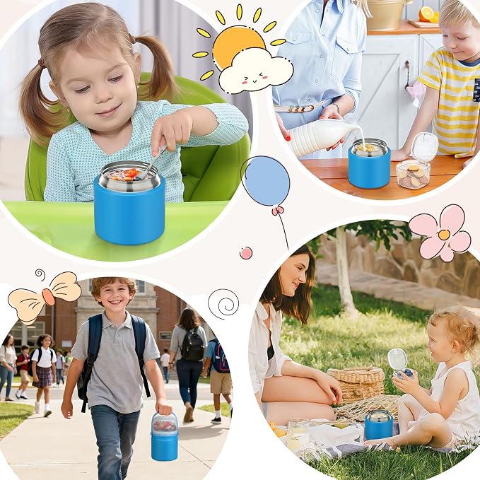 2 - in - 1 Soup Thermo for Hot Food 14oz with Snack Box Container Leak Proof Insulated Lunch Container Kids and Adults Stainless Steel Double Wall Vacuum Wide-mouth Thermal with Spoon and Handle