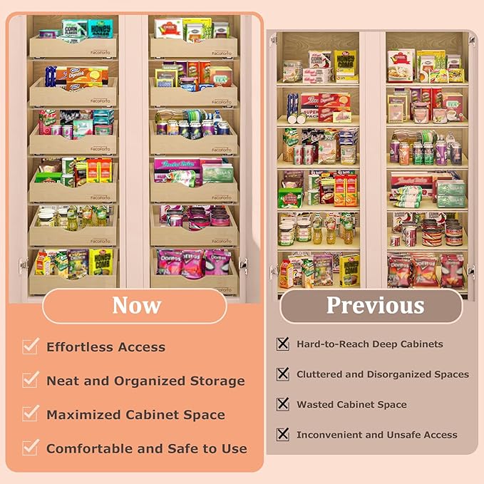 Kitchen Cabinet Organizer, Fully Assembled Drawer Wood Pull Out Tray Drawer Box Cabinet Slide Out Shelve, Wooden Pull-Out Shelf (W12''×D21''×H3'')