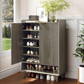 VINGLI Shoe Cabinet with Fluted Doors, 6 Tier Large Wooden Entryway Shoe Storage Cabinet with Adjustable Shelves,44.5" Tall Modern Freestanding Shoe Rack Organizer for Entryway, Hallway,Gray Oak