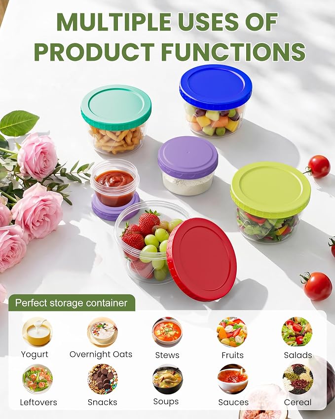 13 Pack-17/10/5/2.7oz Reusable Freezer Storage Containers, Airtight Plastic Food Sauce Salad Dressing Storage Containers with Twist Top Lids, BPA Free, Stackable, Leakproof, Microwave/Dishwasher Safe