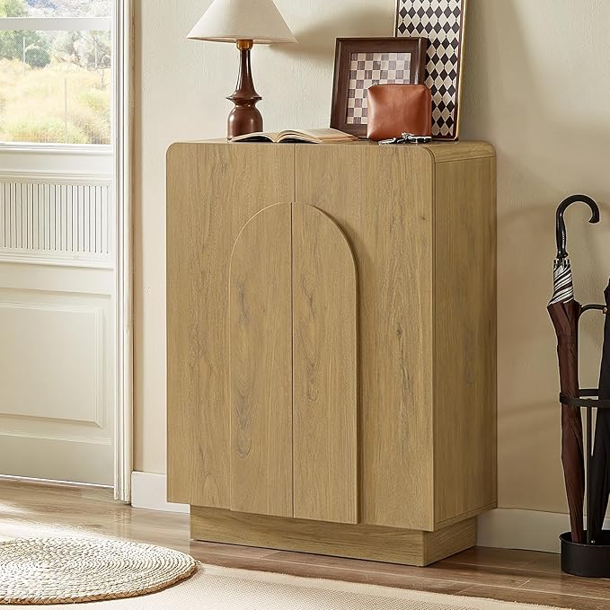 ONBRILL Shoe Storage Cabinet with Doors, Large Shoe Cabinet Storage for Entryway, Wooden 6 Tier Shoe Organizer Cabinets with Adjustable Shelves for Entrance Hallway Living Room Foyer (Oak)