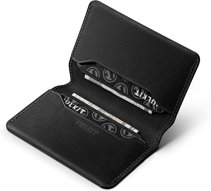 VULKIT Slim Minimalist Card Holder RFID Blocking Leather Credit Card Holder Front Pocket Wallet Magnetic Closure, Handcrafted Cowhide Version