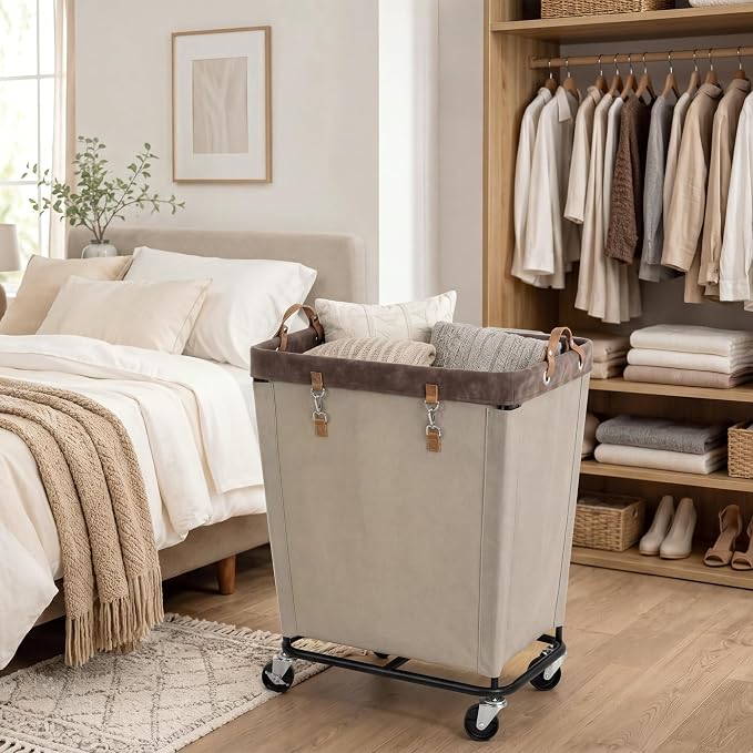 StorageWorks Laundry Basket with Wheels for Clothes, 210L Tan Hamper Cart