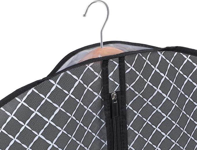 Univivi Suit Bags for Closet Storage and Travel, 40 Inch, 5 Pack, Black | Non-woven fabric, Breathable Suit Cover, Dustproof Hanging Storage Bag, Clear Window and ID Card Holder for Closet Storage
