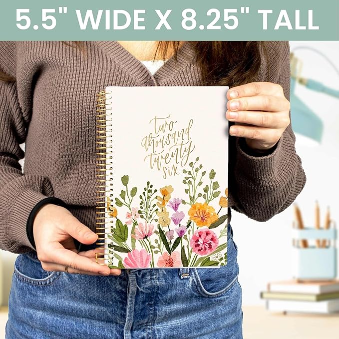 bloom daily planners 2026 Planner (January - December) Calendar Year Organizer - 5.5” x 8.25” - Weekly & Monthly Agenda Book with Stickers & Bookmark - Beige Bouquet