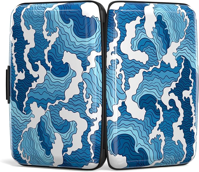 Credit Card Holder for Women, Small RFID Metal Credit Cards Wallets Cute Business Card Holder Pocket ID Case, Blue Sea Wave