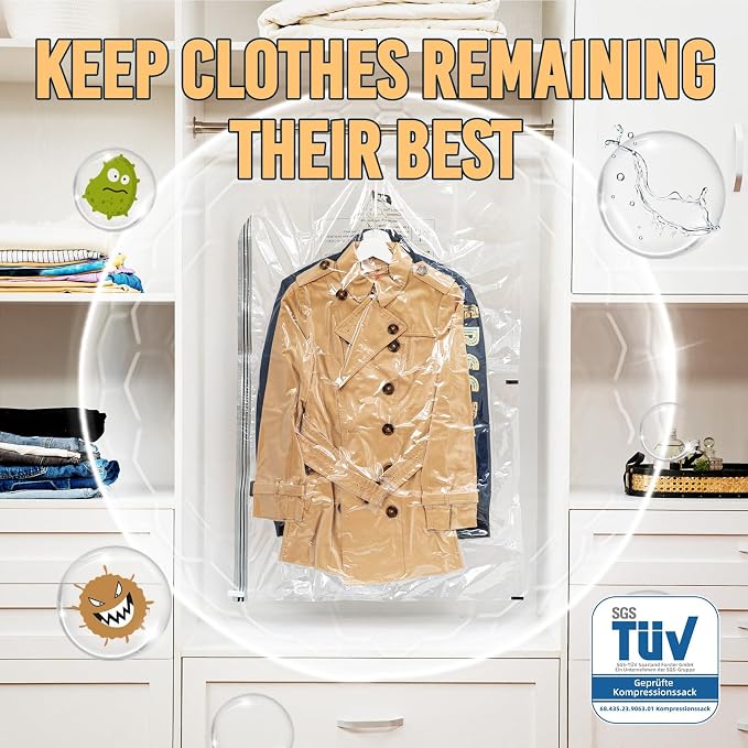 TAILI Hanging Vacuum Storage Bags,Closet Storage for Clothes,Set of 4 (2 Long, 2 Short), Clear