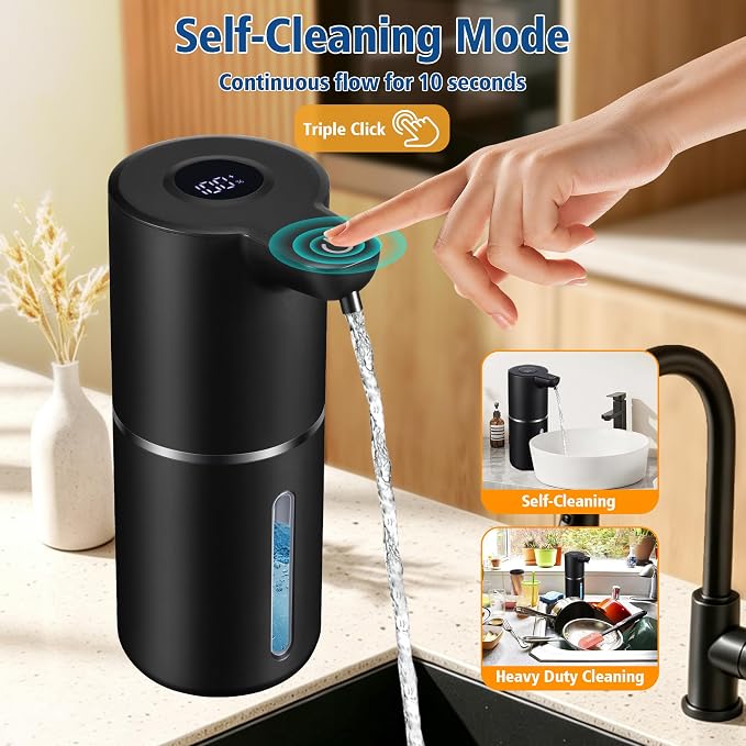 Automatic Liquid Soap Dispenser Touchless | USB Rechargeable Smart Hand Soap Dispenser, 4-Level Adjustable, 12oz Wall Mounted for Bathroom Kitchen(Black, Liquid)